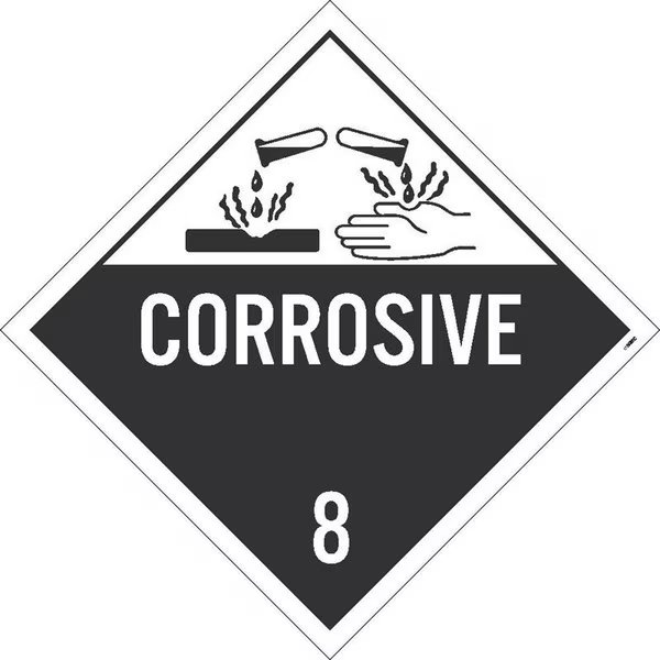 PLACARD, CORROSIVE 8, 1075X1075, Nmc, Mfr#: DL12TB10